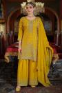 Yellow Chinon Silk Embroidered Sharara Kurta Set