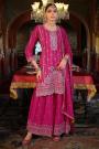 Magenta Pink Chinon Silk Embroidered Sharara Kurta Set