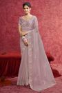 Lilac Silk & Tussar Silk Combination Embroidered Saree