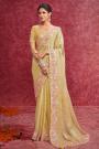Mustard Yellow Silk & Tussar Silk Combination Embroidered Saree
