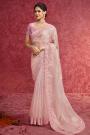 Light Pink Silk & Tussar Silk Combination Embroidered Saree