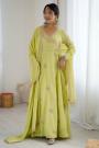 Lime Yellow Georgette Embroidered Angrakha Anarkali With Dupatta