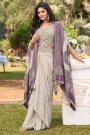 Ivory Beige Crepe Silk Embroidered Dhoti Skirt & Top Set With Bandhani Shrug