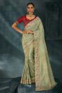 Pastel Green Banarasi Silk Zari Woven Embroidered Saree