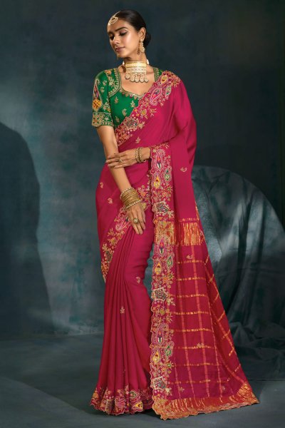 Magenta Pink Silk Embroidered Saree Magenta Pink Silk Embroidered Saree