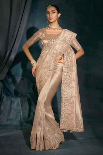 Rose Gold Silk Embroidered Saree Rose Gold Silk Embroidered Saree