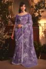Purple Embroidered Tissue Organza Silk Saree