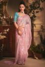 Blush Pink Embroidered Tissue Organza Silk Saree