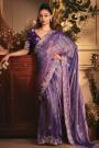 Violet Embroidered Tissue Organza Silk Saree