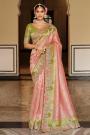 Blush Pink & Green Silk Zari Woven & Embroidered Saree