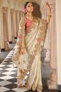 Ivory Silk Zari Woven & Embroidered Saree