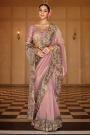 Mauve Silk Zari Woven & Embroidered Saree