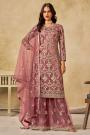 Rosewood Pink Net Embroidered Sharara Kurta Set