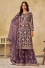 Plum Net Embroidered Sharara Kurta Set