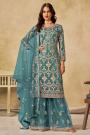 Blue Net Embroidered Sharara Kurta Set