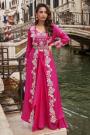Hot Pink Chinon Silk Hand Embroidered Indowestern Top & Dhoti Skirt Set With Jacket & Belt