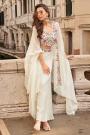 Ivory Chinon Silk Hand Embroidered Indowestern Top & Palazzo Set With Cape