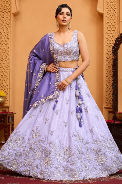 Lilac Tissue Silk Embroidered Lehenga Set Lilac Tissue Silk Embroidered Lehenga Set