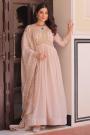 Beige Peach Georgette Embroidered Anarkali Dress With Dupatta