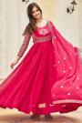 Fuchsia Pink Georgette Embroidered Anarkali Dress With Dupatta