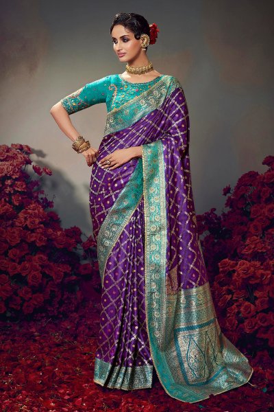 Violet Satin Silk Zari Woven Saree Violet Satin Silk Zari Woven Saree