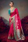 Fuchsia Pink Satin Silk Zari Woven Saree