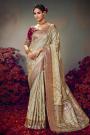 Ivory Satin Silk Zari Woven Saree