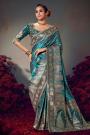 Blue Satin Silk Zari Woven Saree