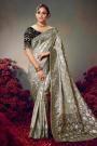 Silver Grey Satin Silk Zari Woven Saree