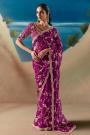 Wine Hand Embroidered Luxurious Tissue Silk Fabric Saree