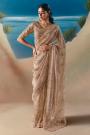 Rose Beige Hand Embroidered Luxurious Tissue Silk Fabric Saree