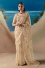 Ivory Hand Embroidered Luxurious Tissue Silk Fabric Saree