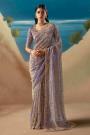 Lavender Hand Embroidered Luxurious Tissue Silk Fabric Saree