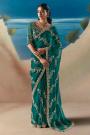 Peacock Green Hand Embroidered Luxurious Tissue Silk Fabric Saree