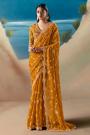 Mustard Orange Hand Embroidered Luxurious Tissue Silk Fabric Saree