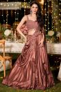 Rust Brown Metallic  Satin Silk Hand Embroidered Indowestern Lehenga Set