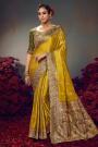 Mustard Satin Silk Zari Woven Saree