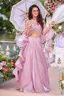 Baby Pink Tissue Organza Silk Hand Embroidered Indowestern Lehenga Set