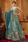Teal Green Tissue Silk Embroidered Lehenga Set