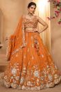 Orange Tissue Silk Embroidered Lehenga Set
