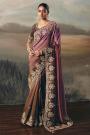 Plum & Brown Tissue Silk Hand Embroidered Saree