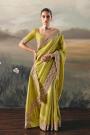 Lemon Green Tissue Silk Hand Embroidered Saree