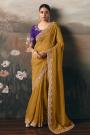 Mustard Tissue Silk Hand Embroidered Saree