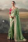 Mint Green Tissue Silk Hand Embroidered Saree