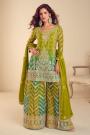 Kiwi Green Chinon Silk Bandhani Printed & Hand Embroidered Sharara Kurta Set