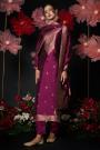 Deep Magenta Zari Woven Hand Worked Silk Kurta Set
