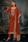 Beautiful Burnt Orange Zari Woven Hand Worked Silk Kurta Set