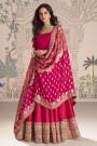 Fuchsia Pink Silk Embroidered & Zari Woven Anarkali Dress With Zari Woven Dupatta