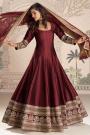 Stunning Maroon Silk Embroidered & Zari Woven Anarkali Dress With Zari Woven Dupatta