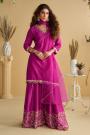 Magenta Pink Silk Embroidered Kurta Set With Organza Silk Dupatta